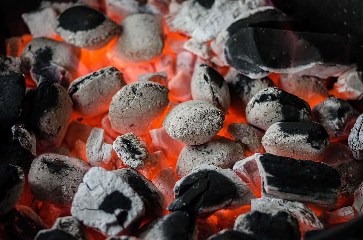 Charbons enflammés dans un barbecue, activité de grillades